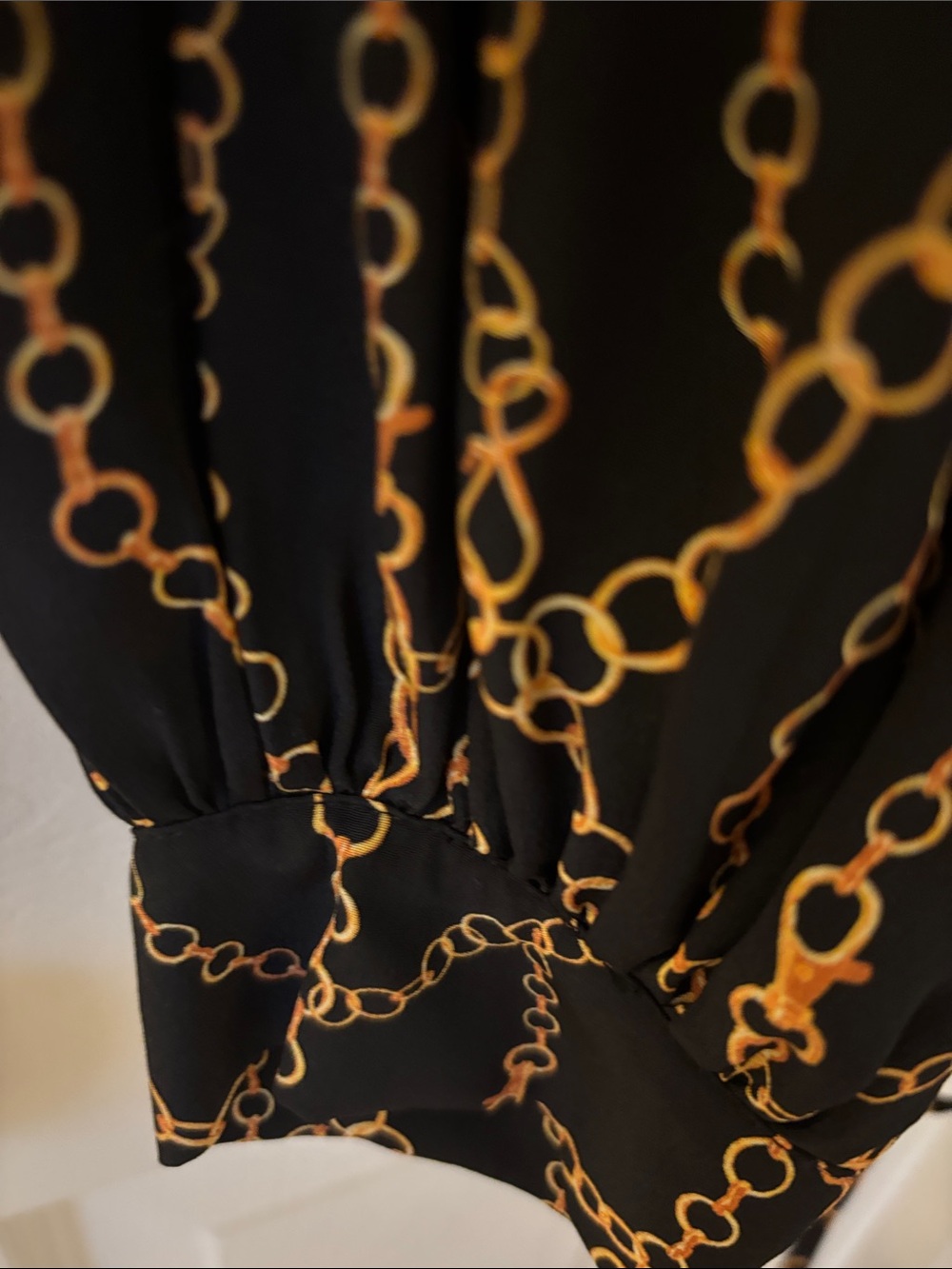 L'AGENCE Black Wrap Blouse with Gold Chain Print - Picture 6 of 6